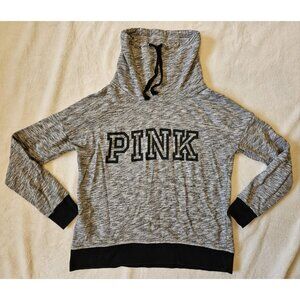 Pink Victorias Secret Spellout Gray Logo Pullover Cowl Neck Sweatshirt Size Med